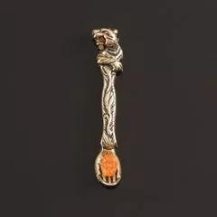 Сувенир кошельковый "Ложка Тигр", латунь, янтарь