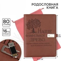 Родословная книга со встроенной флешкой 16 Gb «Наше фамильное дерево», 17,5 х 23 см.