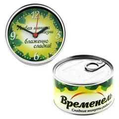 Часы-магнит в консервной банке "Временель - минуты радости"
