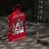 Красный новогодний фонарь с фигуркой Деда Мороза и тёплой подсветкой, изображение 2