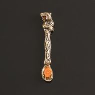  Сувенир кошельковый "Ложка Тигр", латунь, янтарь, фото 1 