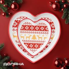 Новогодний набор тарелок сердце  «Финский лес», цвет белый