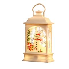 Белый новогодний фонарь "Снеговик и зайка", 13 х 7 х 3,5 см
