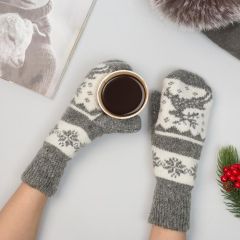 Варежки женские шерстяные серый/белый цвет