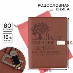 Родословная книга со встроенной флешкой 16 Gb «Наше фамильное дерево», 17,5 х 23 см.