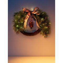 Декоративный венок «Ель с колокольчиком», d=55 см,  свечение тёплое белое