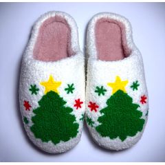 Новогодние домашние тапочки  Елка, белые