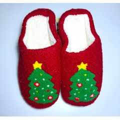 Новогодние домашние тапочки  Елка, красные