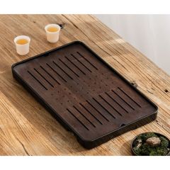 Чабань для чайной церемонии, 42.5×25.5×4 см, бамбук, чёрный поддон