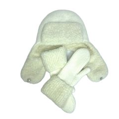 Набор «Теплая зима» (шапка ушанка+варежки) N05 белая