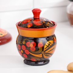 Солонка с крышкой &laquo;Ягодка&raquo;, 7*6 см, хохлома, дерево