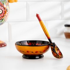 Набор посуды &laquo;Розетка с ложкой&raquo;, дерево хохлома, 10*4*10 см, МИКС