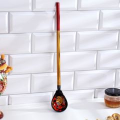 Ложка деревянная для солений, с художественной росписью, чёрная, хохлома 40cm