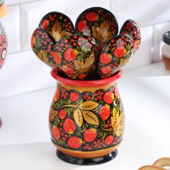 Набор посуды: &laquo;Хозяюшка&raquo;, 6 ложек и ваза, 13*9 см, хохлома дерево