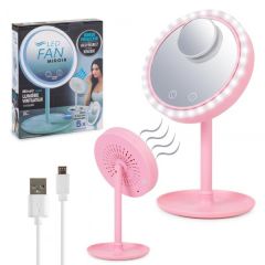 Косметическое увеличивающее зеркало с подсветкой и вентилятором, pink