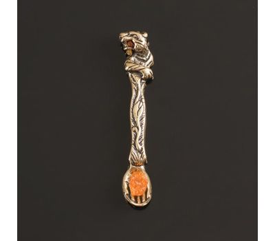 Сувенир кошельковый "Ложка Тигр", латунь, янтарь