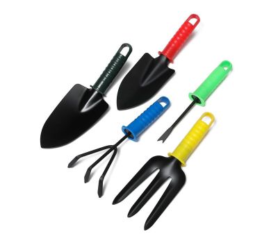 Набор садового инструмента, 5 предметов: 2 совка, рыхлитель, вилка, корнеудалитель, длина 27 см, пластиковые ручки