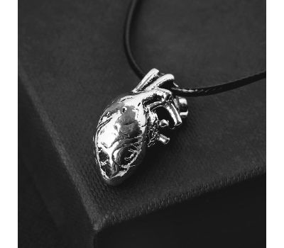 Кулон на шнурке "Анатомия" сердце, цвет чернёное серебро, 45 см