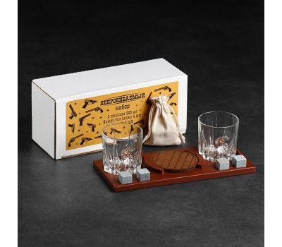 Набор "Непробиваемый" от LotOK: стильные стаканы, камни для виски и подставка, изображение 3