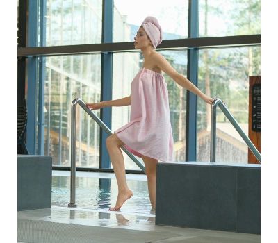 Набор для сауны «Экономь и Я»: полотенце-парео и чалма из хлопка светло-розового цвета — идеальный комфорт для вашего отдыха!, изображение 3