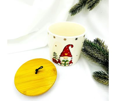 Новогодняя баночка "Дед Мороз" из фаянса с деревянной крышкой, изображение 2