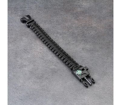 Многофункциональный браслет для выживания 4в1 (паракорд, компас, свисток, огниво), черный., изображение 3