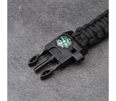 Многофункциональный браслет для выживания 4в1 (паракорд, компас, свисток, огниво), черный., изображение 4