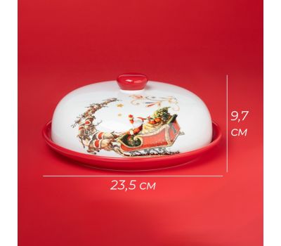 Новогодняя керамическая блинница «Сани Деда Мороза» диаметром 23,5 см, изображение 3