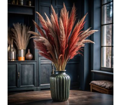 Букет сухоцветов: Пампасная трава в красном цвете, 11 шт., 120 см — Элегантное украшение для дома, изображение 2