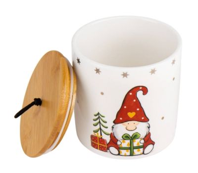 Новогодняя баночка "Дед Мороз" из фаянса с деревянной крышкой, изображение 3