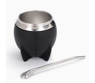 Набор "Калабас для чая Мате" с бомбильей, 250 мл, черный, изображение 3