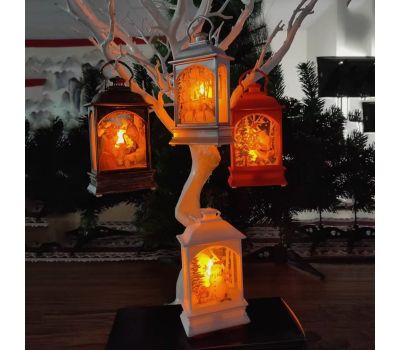 Красный новогодний фонарь с фигуркой Деда Мороза и тёплой подсветкой, изображение 4