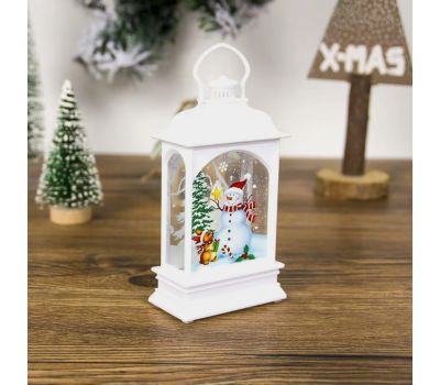 Белый новогодний фонарь, Снеговик и зайка с тёплой подсветкой, изображение 2