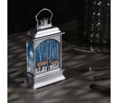 Серебристый новогодний фонарь с оленями и тёплой подсветкой - декор для красивого Нового Года, изображение 3