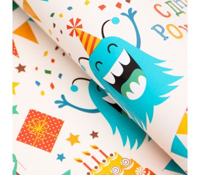 Глянцевая упаковочная бумага «Динозаврик» для подарков на день рождения, 1 лист 70x100 см, изображение 5
