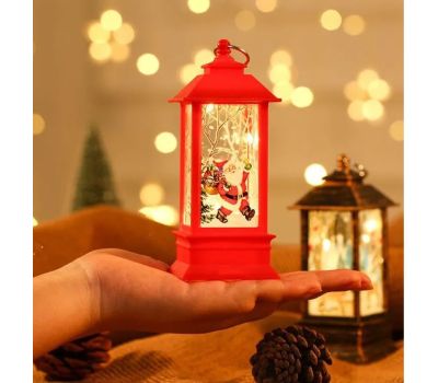 Фонарь новогодний настольный красный с подсветкой 13 см - декор для красивого Нового Года, изображение 2