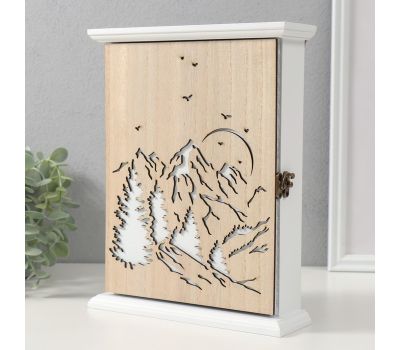 Ключница настенная из дерева «Закат в горах» с 6 крючками, изображение 3