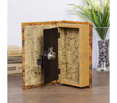 Шкатулка-книга «Старинные карты мира» из дерева и искусственной кожи с замком 21×13×5 см, изображение 3