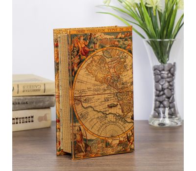 Шкатулка-книга «Старинные карты мира» из дерева и искусственной кожи с замком 21×13×5 см, изображение 5