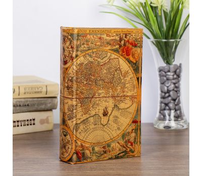 Шкатулка-книга «Старинные карты мира» из дерева и искусственной кожи с замком 21×13×5 см, изображение 2