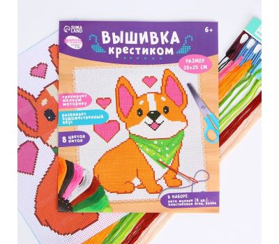 Детский набор для вышивания с пластиковой иглой и канвой с нанесенной схемой