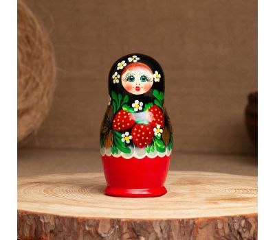 Матрёшка «Земляничка», 3 куклы, 10 см, чёрный платок, деревянная сувенирная игрушка, изображение 3