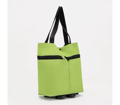 Складная хозяйственная сумка на кнопке с двумя колесами — зелёный шопер из оксфорд-ткани, изображение 3