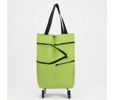 Складная хозяйственная сумка на кнопке с двумя колесами — зелёный шопер из оксфорд-ткани, изображение 4
