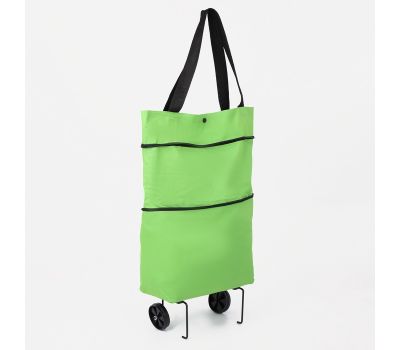 Складная хозяйственная сумка на кнопке с двумя колесами — зелёный шопер из оксфорд-ткани, изображение 5