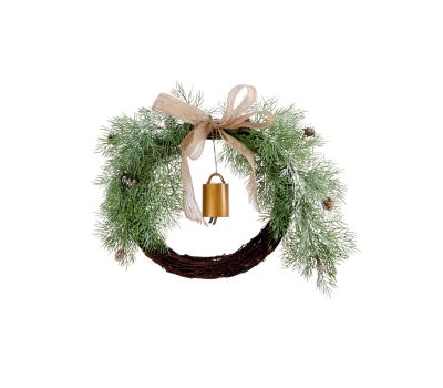 Новогодний венок «Ель с колокольчиком» с подсветкой — 55 см, 30 LED, тёплое свечение, изображение 3