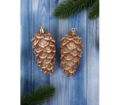 Ёлочные игрушки «Шишки» золотисто-белые — элегантный блеск и праздничная гармония, изображение 2