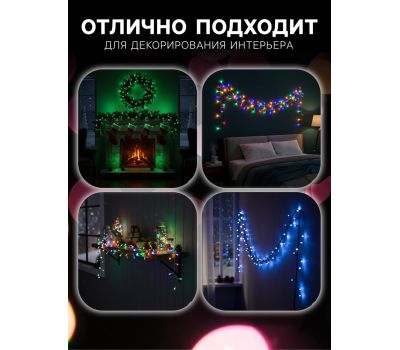 Гирлянда «Нить» 10 м, 100 LED — белое сияние и праздничная атмосфера, изображение 4