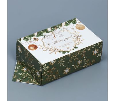 Подарочная коробка-конфета «С Новым годом» зелёная, 14,6×9,3×5,3 см, набор 5 шт — складная новогодняя упаковка, изображение 3