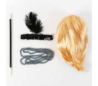 Карнавальный набор «Вечеринка Гэтсби. Блондинка» — парик, повязка, бусы, мундштук, изображение 2